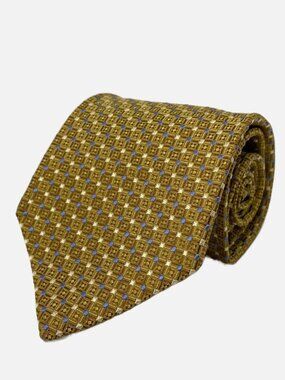 Robert Talbott Best of Class Tie Gold Blue Geometric Jacquard Foulard Silk